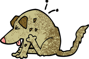 grunge textured illustration cartoon dog scratching
