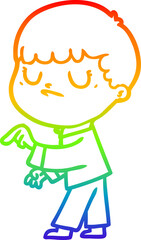 rainbow gradient line drawing cartoon grumpy boy