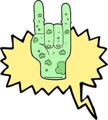 speech bubble cartoon zombie hand making horn sign