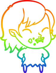 Obraz premium rainbow gradient line drawing cartoon vampire girl with blood on cheek