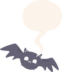 cartoon vampire halloween bat and speech bubble in retro style