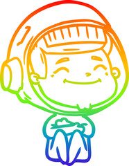 rainbow gradient line drawing happy cartoon astronaut