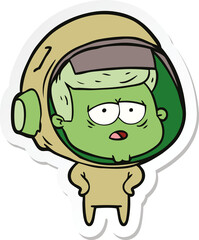 sticker of a cartoon tired astronaut