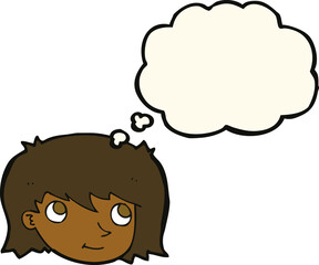 cartoon female face with thought bubble