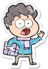 distressed sticker of a cartoon man gasping in surprise