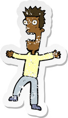 retro distressed sticker of a cartoon terrified man