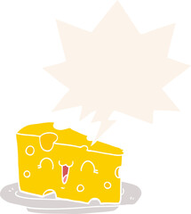 cute cartoon cheese and speech bubble in retro style
