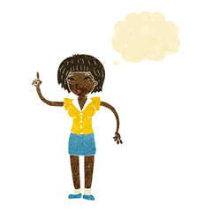 cartoon woman with idea with thought bubble