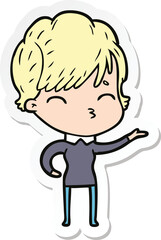 sticker of a cartoon woman thinking