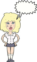 cartoon woman been in fight with speech bubble