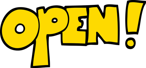 hand drawn doodle style cartoon open sign