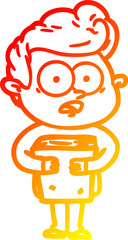 warm gradient line drawing cartoon staring man