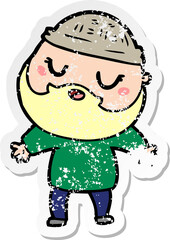 distressed sticker of a cartoon man with beard