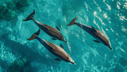 dolphins swimming gracefully through turquoise waters.generative ai