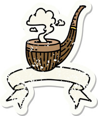 grunge sticker with banner of a smokers pipe