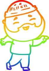 rainbow gradient line drawing cartoon happy bearded man