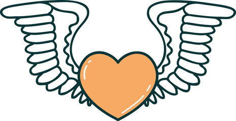 tattoo style icon of a heart with wings