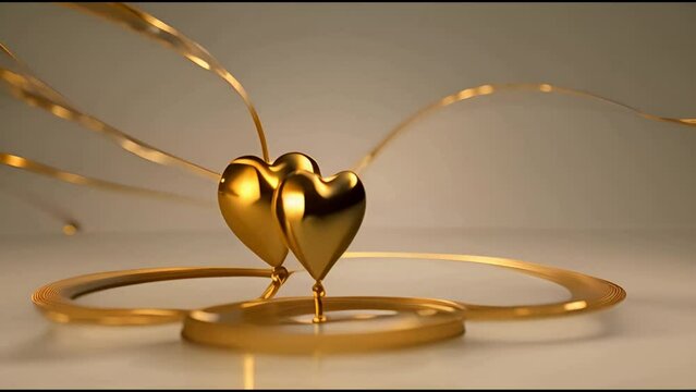 3D animation of flying gold heart balloons isolated on black background for celebration event and Valentine day Birthday party wedding or any holiday Animation of seamless loop Full HD