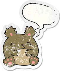 cartoon bear and speech bubble distressed sticker