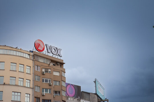 BELGRADE, SERBIA - JULY 9, 2018: Logo of Vox Electronics on their main shop in Belgrade. Vox Electronics is an Serbian manufacturer of domestic appliances and commercial equipment.