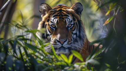 Closeup of a tiger in a jungle