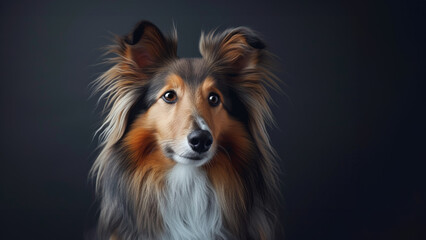 Studio portrait of a pedigree Sheltie dog.