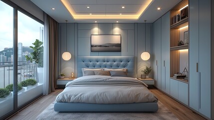 Sleek and Serene: Modern Bedroom Oasis with Ocean View - Generative AI