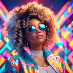 portrait of a woman in a colorful wig