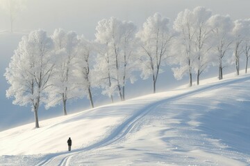 Obraz premium Panoramic view of a snowy landscape in winter.