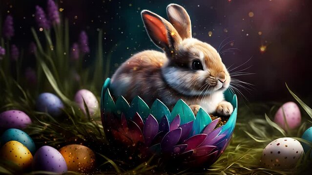 easter background , cute bunny ,easter eggs, happy easter , easter wallpaper, easter chicken , copyspace , motion graphic