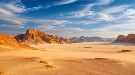 Fototapeta na wymiar Panorama of the Sand Desert in Sinai, Egypt, Africa.