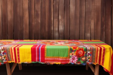 Colorful Table Cloth Adorning a Bench