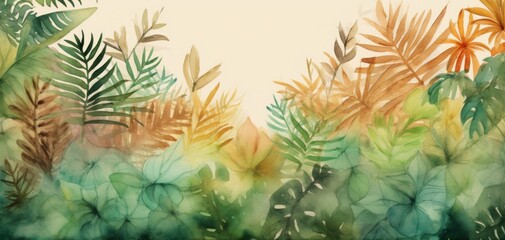 Painting of Leaves and Plants on White Background