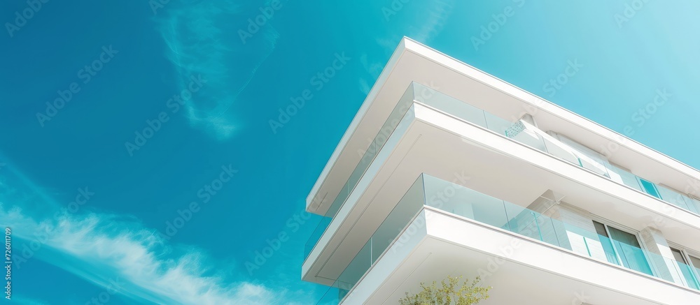 Canvas Prints modern residential building with white facade against blue sky