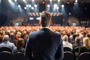 Man Standing in Front of Crowded Audience