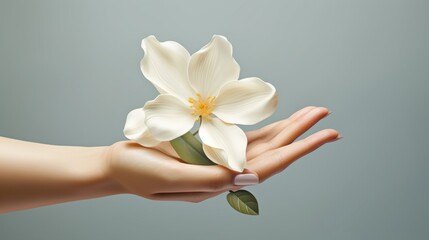 Womans Hand Holding White Flower