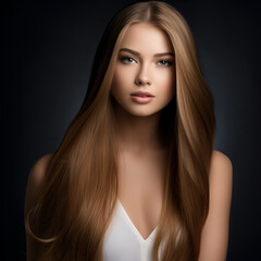 Promotional image for beauty services featuring a stunning fair skin female models with long, luxurious hair