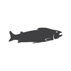 Salmon, fish and fishing, logo template. Underwater world, river and marine life, nature, vector design, illustration