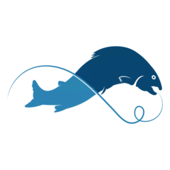 Fototapeten Salmon, fish and fishing, logo template. Underwater world, river and marine life, nature, vector design, illustration © amin