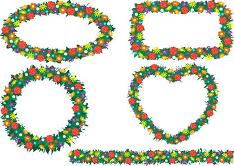 カラフルな花のフレーム　リース・ブーケ