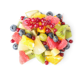 Heap of fresh fruit salad on white background