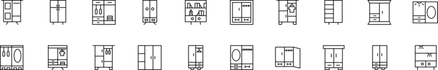 Collection of thin line icons of closet. Linear sign and editable stroke. Suitable for web sites, books, articles