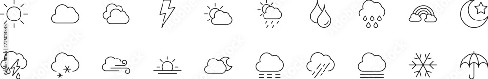 Wall mural collection of thin line icons of weather sign. linear sign and editable stroke. suitable for web sit