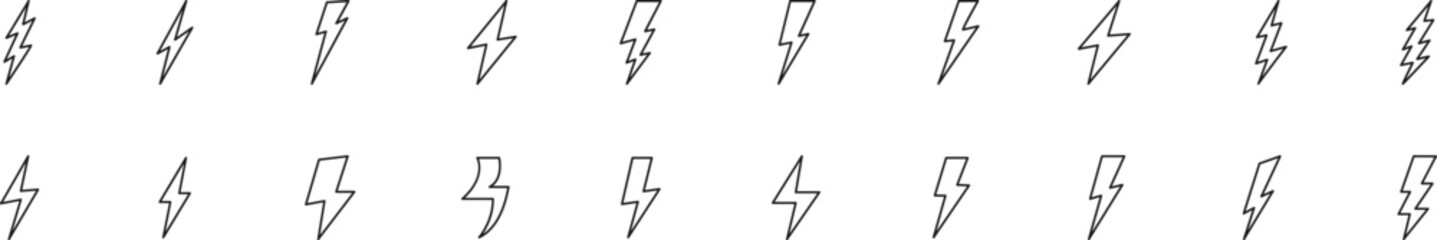 Collection of thin line icons of lightning. Linear sign and editable stroke. Suitable for web sites, books, articles