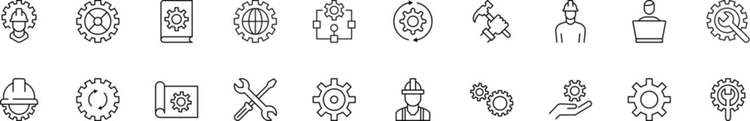 Collection of thin line icons of technology and renovation. Linear sign and editable stroke. Suitable for web sites, books, articles