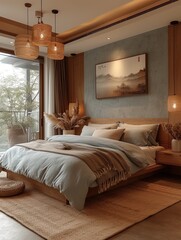 Sophisticated Study Nook: Creamy Comfort with Warm Wooden Accents - Generative AI