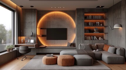 Sophisticated Study Nook: Creamy Comfort with Warm Wooden Accents - Generative AI