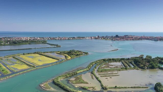 drone view of the beautiful grado's lagoon near to venice