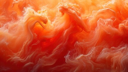 Bright orange fume abstract backgorund with wavy flowing substances