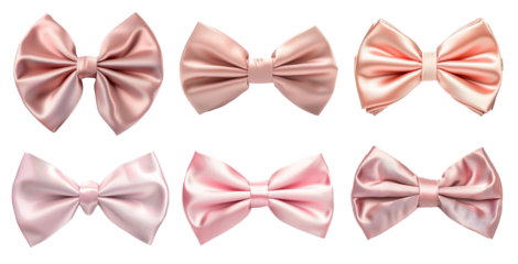 Pink silk ribbons and bows collection over isolated transparent background